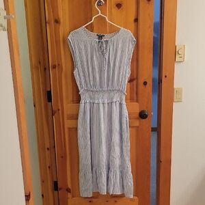 Gray Ruffled Tie Front Sleeveless Midi Sundress